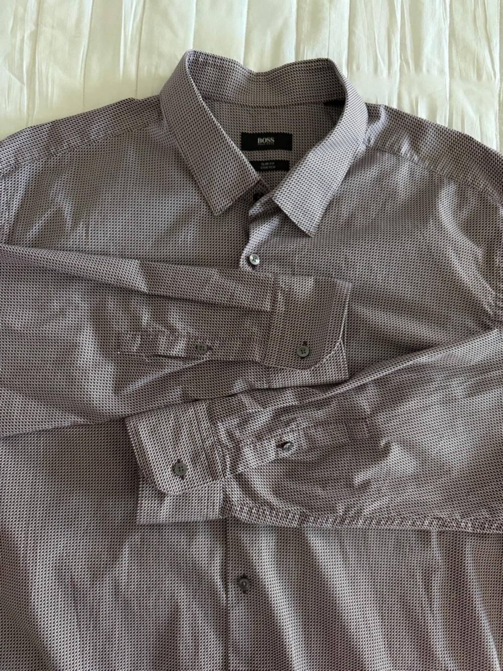 BOSS  HUGO BOSS Men’s Dress Shirt in Light Taupe Microdot